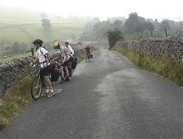 Parking our bikes at the start of the long path to Malham Cove, 0.5 miles from the hostel